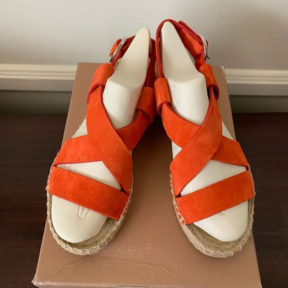 💕Via Spiga Women’s gia suede espadrille wedge strappy sandal in orange Sz 7 NIB